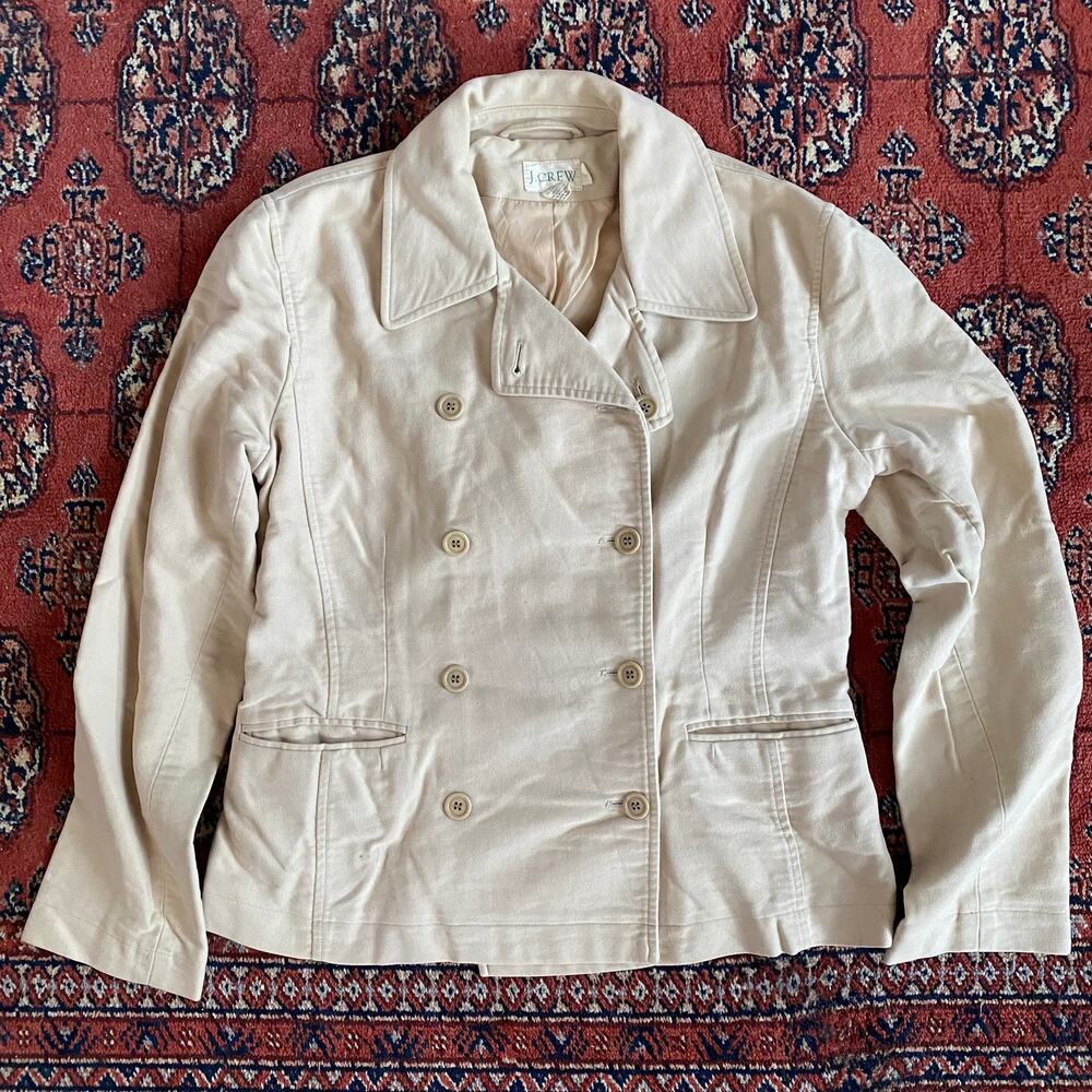 J.Crew Women's 10 Buff Colored 100% Brushed Cotton Double Breasted Short Jacket‎